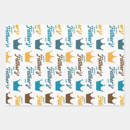 Gelukkige Vaderdag snor en kroonset van 3 Inpakpapier Vel (Voorkant 3)