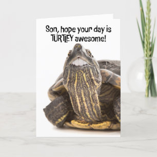 Gelukkige Vaderdag Zoon Grappige Schildpad Met Gro Feestdagen Kaart