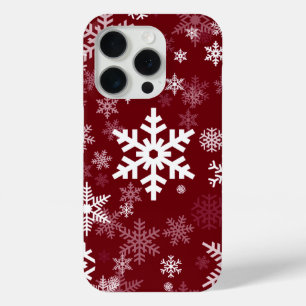 Gelukkige vakantie sneeuwvlokken patroon Bourgondi iPhone 15 Pro Case