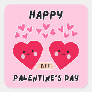 GELUKKIGE VALENTIJN DAG SCHATTIGE LIEFDE HART VIERKANTE STICKER