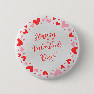 Gelukkige Valentijnsdag Cirkel van Hartjes Knop Ronde Button 5,7 Cm