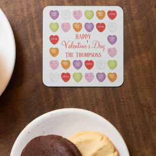 Gelukkige Valentijnsdag Conversation Hearts Vierkante Kartonnen Onderzetter