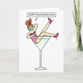 Gelukkige Valentijnsdag Dame in een Gezichtsmasker Kaart