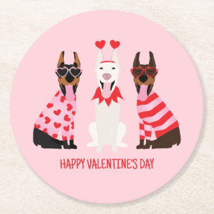 Gelukkige Valentijnsdag Dobermann Honden Ronde Kartonnen Onderzetter