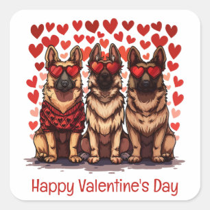 Gelukkige Valentijnsdag Duitse herdershonden Vierkante Sticker