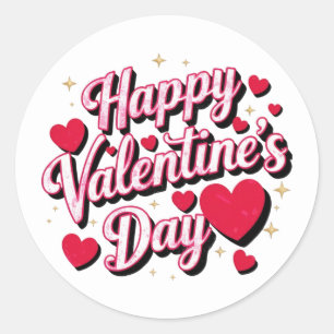 Gelukkige Valentijnsdag elegant script roze harten Ronde Sticker