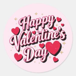 Gelukkige Valentijnsdag elegant script roze harten Ronde Sticker