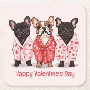 Gelukkige Valentijnsdag Franse Bulldog Vierkante Kartonnen Onderzetter