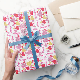 Gelukkige Valentijnsdag gekleurde hart collage Cadeaupapier