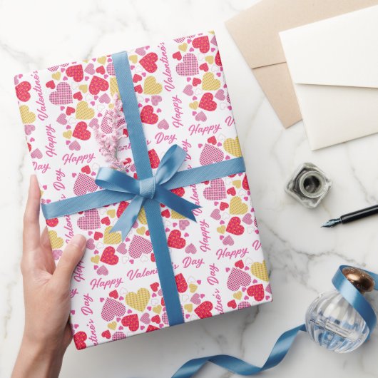 Gelukkige Valentijnsdag gekleurde hart collage Cadeaupapier (Geschenken)