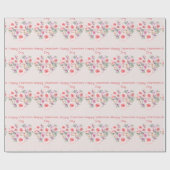 Gelukkige Valentijnsdag Hart Roze Rozen Cadeaupapier (Vlak)