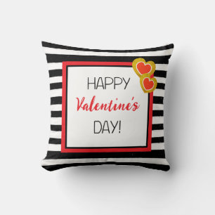 Gelukkige Valentijnsdag Harten Black Stripes Gift Kussen