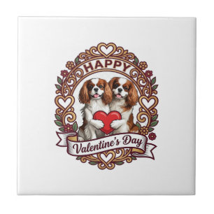Gelukkige Valentijnsdag Hond Rode Hart Bloem Frame Tegeltje
