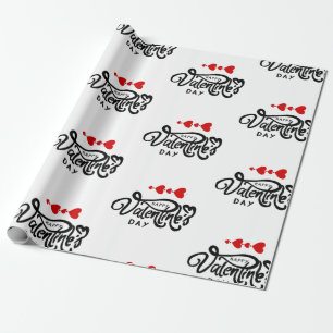 Gelukkige Valentijnsdag kalligrafie Rode Harten Pi Cadeaupapier