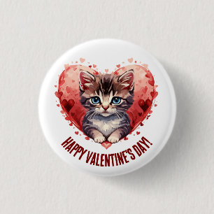 Gelukkige Valentijnsdag Kat Hart Ronde Button 3,2 Cm