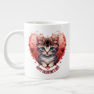 Gelukkige Valentijnsdag Kleine Kitten met Hart Extra Grote Beker