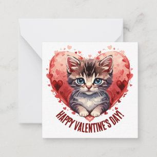 Gelukkige Valentijnsdag Kleine Kitten met Hart Notitiekaartje