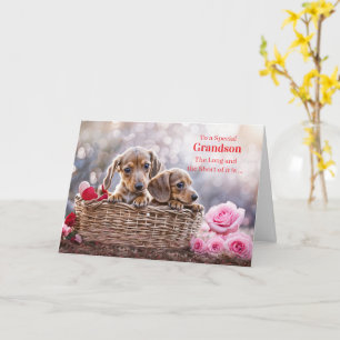 Gelukkige Valentijnsdag Kleinzoon Schattige Dachsh Kaart