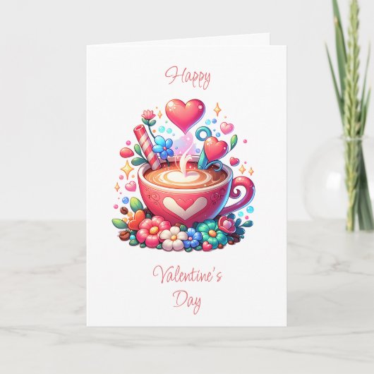 Gelukkige Valentijnsdag | Koffie en harten Kaart (Voorkant)