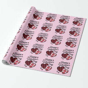 Gelukkige Valentijnsdag Leopard Plaid Love Heart Cadeaupapier