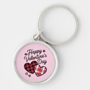 Gelukkige Valentijnsdag Leopard Plaid Love Heart Sleutelhanger