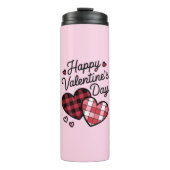 Gelukkige Valentijnsdag Leopard Plaid Love Heart Thermosbeker (Voorkant)