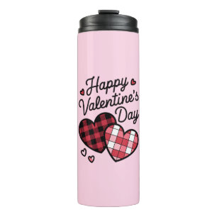 Gelukkige Valentijnsdag Leopard Plaid Love Heart Thermosbeker