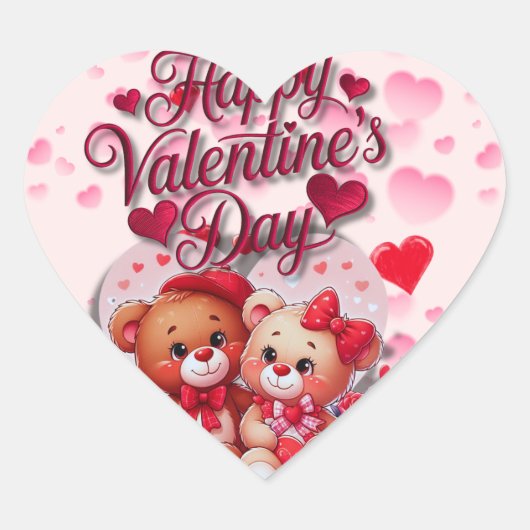 Gelukkige Valentijnsdag Loving Teddy Bear paar Hart Sticker (Voorkant)