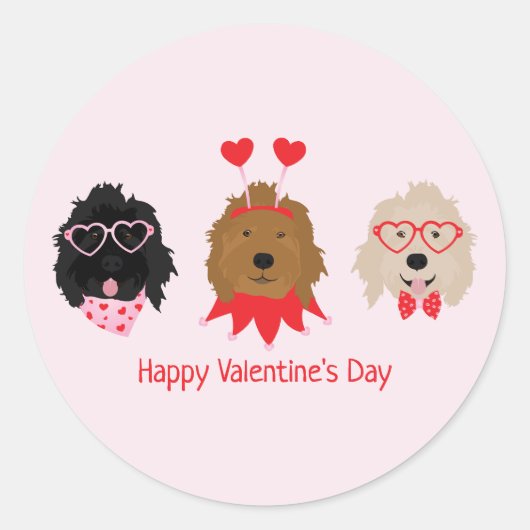 Gelukkige Valentijnsdag Mini Goldendoodle Honden Ronde Sticker (Voorkant)