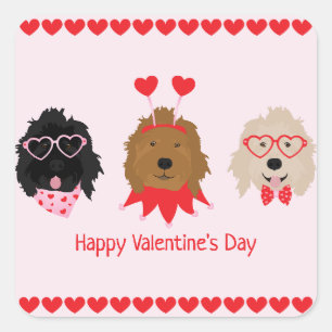 Gelukkige Valentijnsdag Mini Goldendoodle Honden Vierkante Sticker