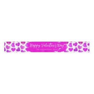 Gelukkige Valentijnsdag Moderne Paarse Roze Hart N Grosgrain Lint