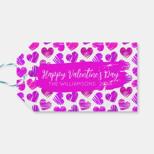 Gelukkige Valentijnsdag Moderne Rode Roze Harten N Cadeaulabel (Achterkant Horizontaal)