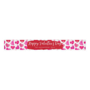 Gelukkige Valentijnsdag Moderne Rode Roze Harten N Grosgrain Lint