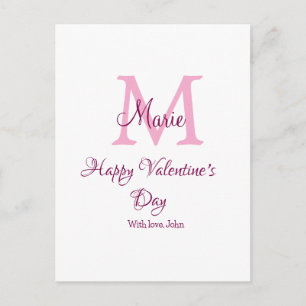 Gelukkige valentijnsdag monogram roze naam liefde  briefkaart