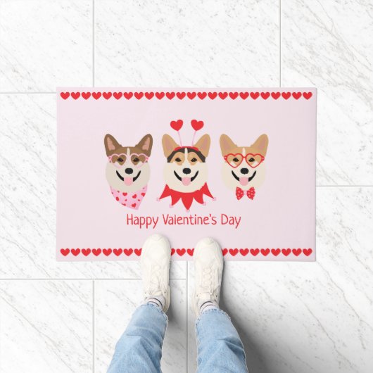 Gelukkige Valentijnsdag Pembroke Welsh Corgi Dogs Deurmat (Binnen)