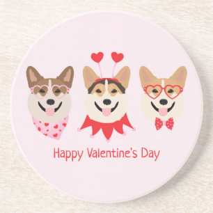 Gelukkige Valentijnsdag Pembroke Welsh Corgi Dogs Zandsteen Onderzetter