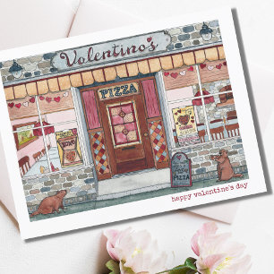 Gelukkige Valentijnsdag Pizzawinkel Aquarel Kaart