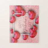 Gelukkige Valentijnsdag Rode 3D Harten Glitter Legpuzzel (Verticaal)