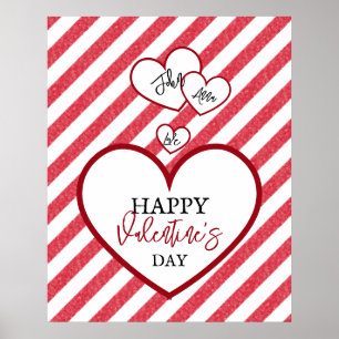 Gelukkige Valentijnsdag Rode Harten Krijt Strepen Poster