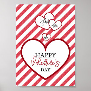 Gelukkige Valentijnsdag Rode Harten Krijt Strepen Poster
