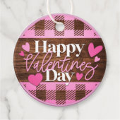 Gelukkige Valentijnsdag Roze en Wood Plaid Bedankjes Labels (Voorkant)