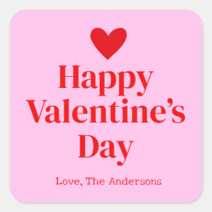 Gelukkige Valentijnsdag Roze Rood Custom Vierkante Sticker