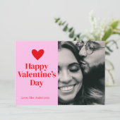 Gelukkige Valentijnsdag Roze Rood Hart Fotokaart Bedankkaart (Staand voorkant)