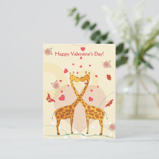 Gelukkige Valentijnsdag Roze Schattigee Giraffes R Feestdagenkaart (Staand voorkant)