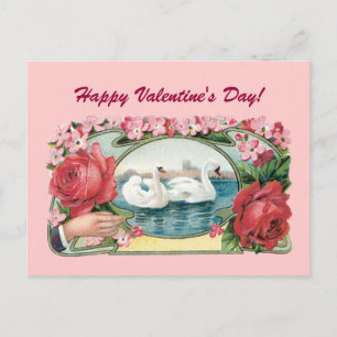 Gelukkige Valentijnsdag Rozen Zwanen Briefkaart
