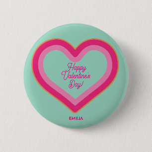 Gelukkige Valentijnsdag Schattigee Hot Pink Heart Ronde Button 5,7 Cm