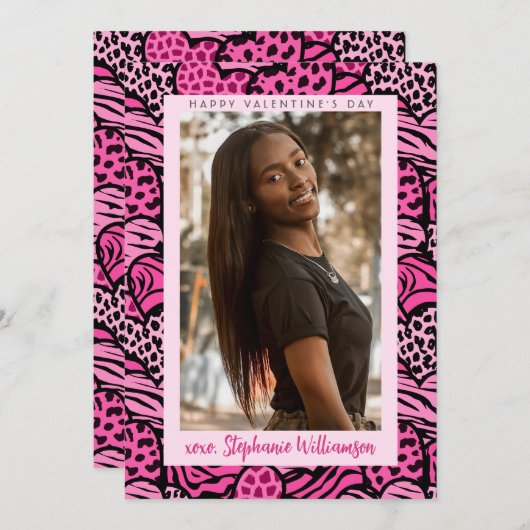 Gelukkige Valentijnsdag Schattigee Roze Oerwoud Ha Feestdagenkaart (Voorkant / Achterkant)