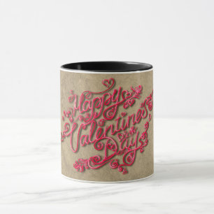 Gelukkige Valentijnsdag sepia hart rode lettering Mok