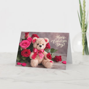 Gelukkige Valentijnsdag Teddibeer met rozen Feestdagen Kaart