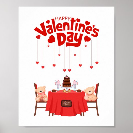 Gelukkige Valentijnsdag Teddy Bear Design Wall Dec Poster (Voorkant)